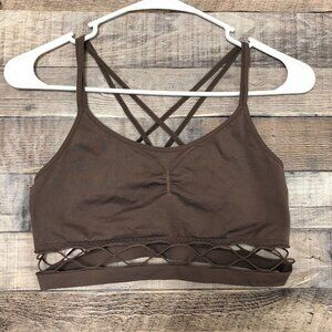 Victoria's Secret Strappy Back Caramel Kiss Brown Sports Bra Size Medium